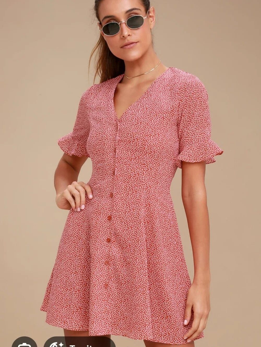 Lulu's Rustic Red Printed Button-Front Mini Dress